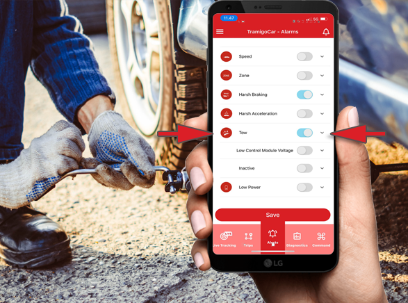 Activate the sensitive "Tow Alerts" feature using your mobile phone